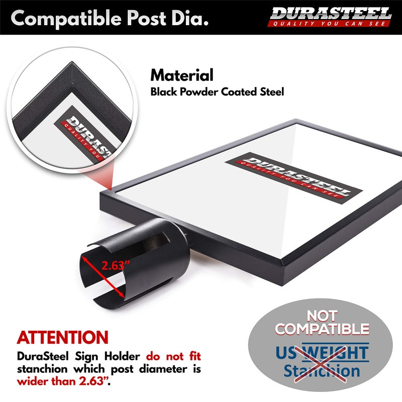 DuraSteel Stanchion Sign Holder - Portrait Display for 8.5" x 11" Paper Size - Double Sided Sign Frame with Plexiglass Cover - NOT Fit with US Weigh Sentry Stanchion - Crowd Control & Queue Barrier - Image 2